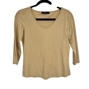 Marc Cain Tan 3/4 Sleeve V Neck Blouse Womens M Closet Staple Minimalist Capsule